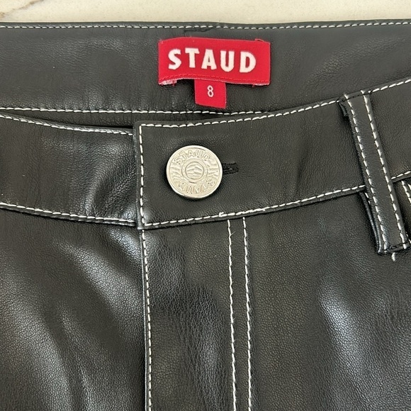 STAUD Elliot High Waist Faux Leather Trouser Straight Leg Black Color Size 8 - Picture 9 of 13